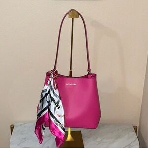 New Michael Kors Fuchsia Shoulder Bag with Scarf